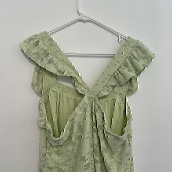 LC LAUREN CONRAD Ruffle Sleeve Cross Back Top Pastel Green Floral Jacquard Tank - Picture 11 of 12